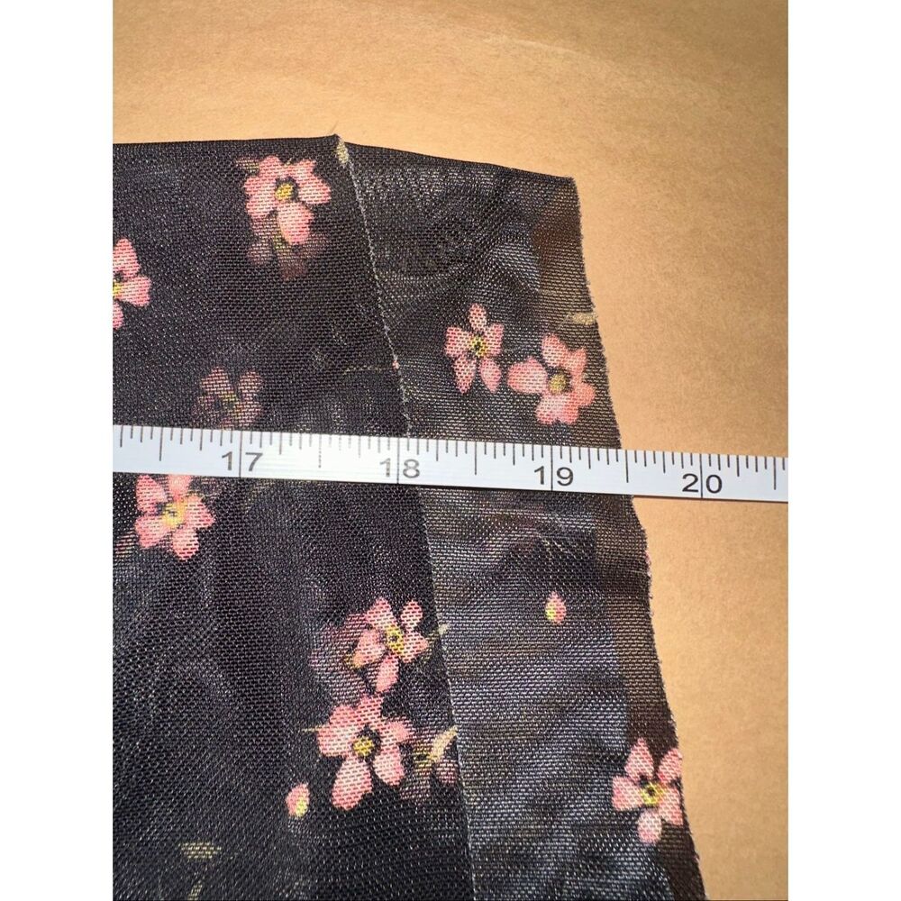 Free People Sz L AFRM Asher 2-Ply Mesh Cowl Top Black Pink Floral Sheer Draped T - Picture 11 of 12
